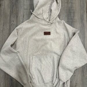 Upcycled Gray Hoodie with Chestnut Wrangler Accent